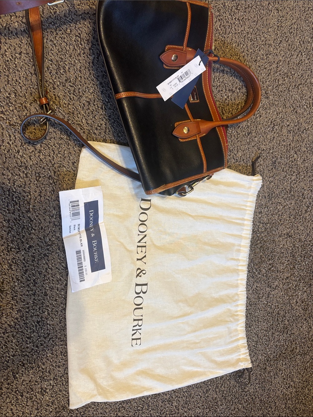 Dooney & Bourke Black Satchel with Tan Trim and Handles